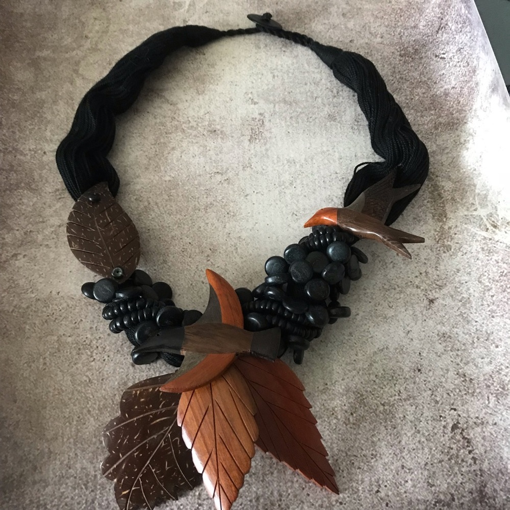 Artsy wooden bird necklace